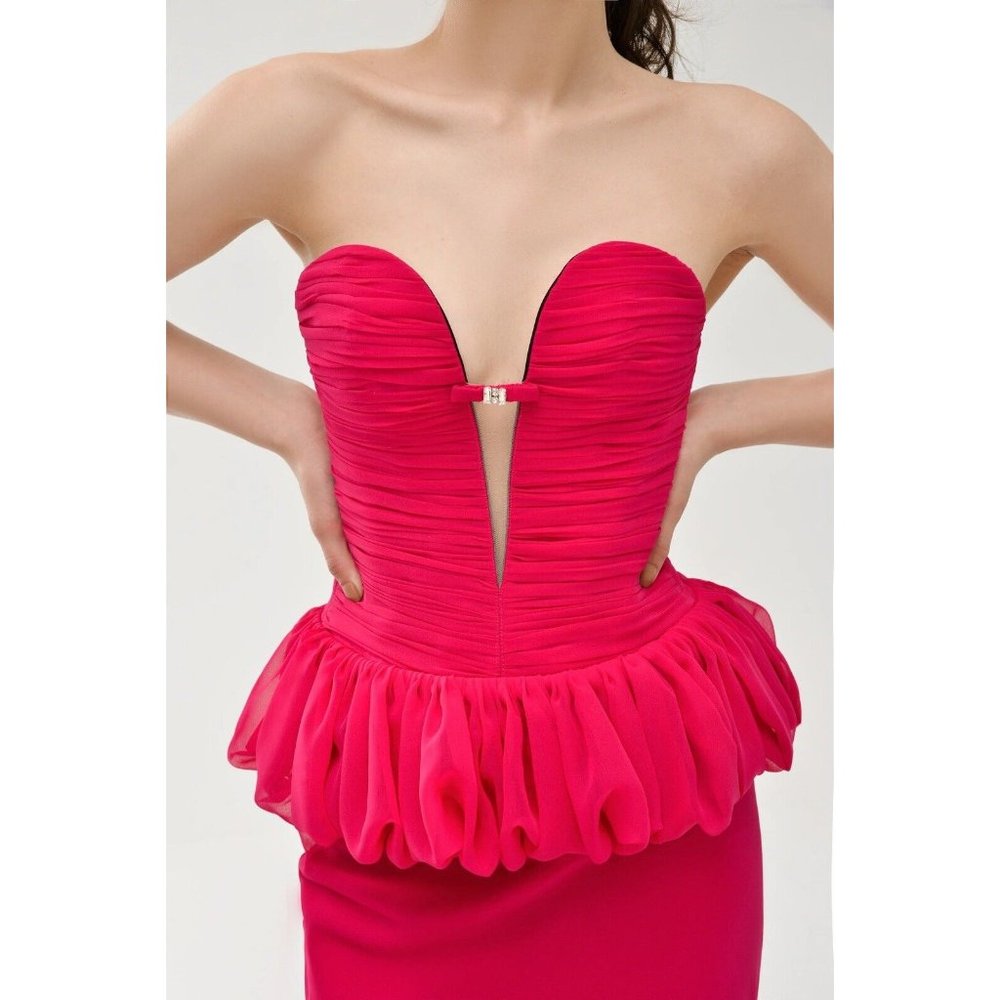 Nafsika Skourti Bomb Ruffle Corset Raspberry Pink Mesh